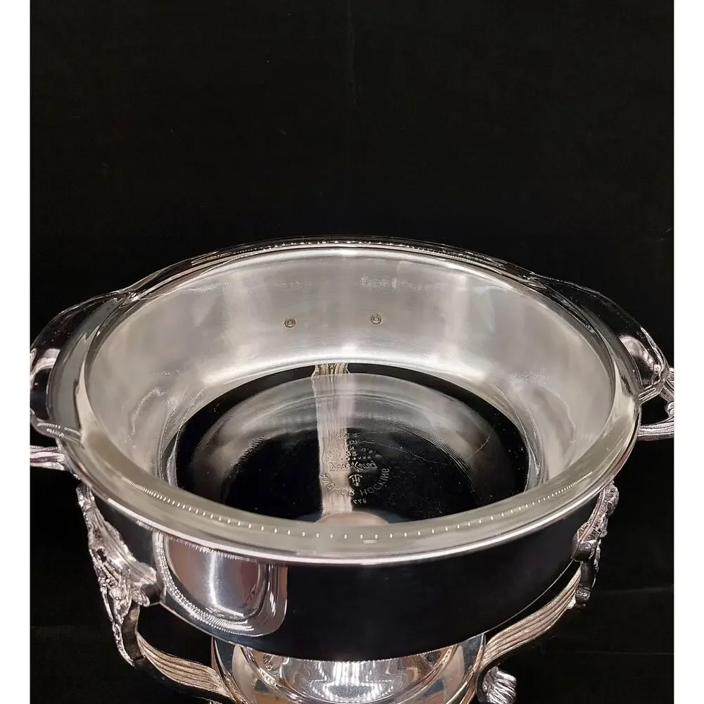 Vintage English Silver Mfg Corp Leonard Silver Plated Chafing Dish Buffet Warmer